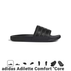 Adidas Core Black Adilette Slides Sandals. Men’s 8. Women’s 9.5. Comfy!